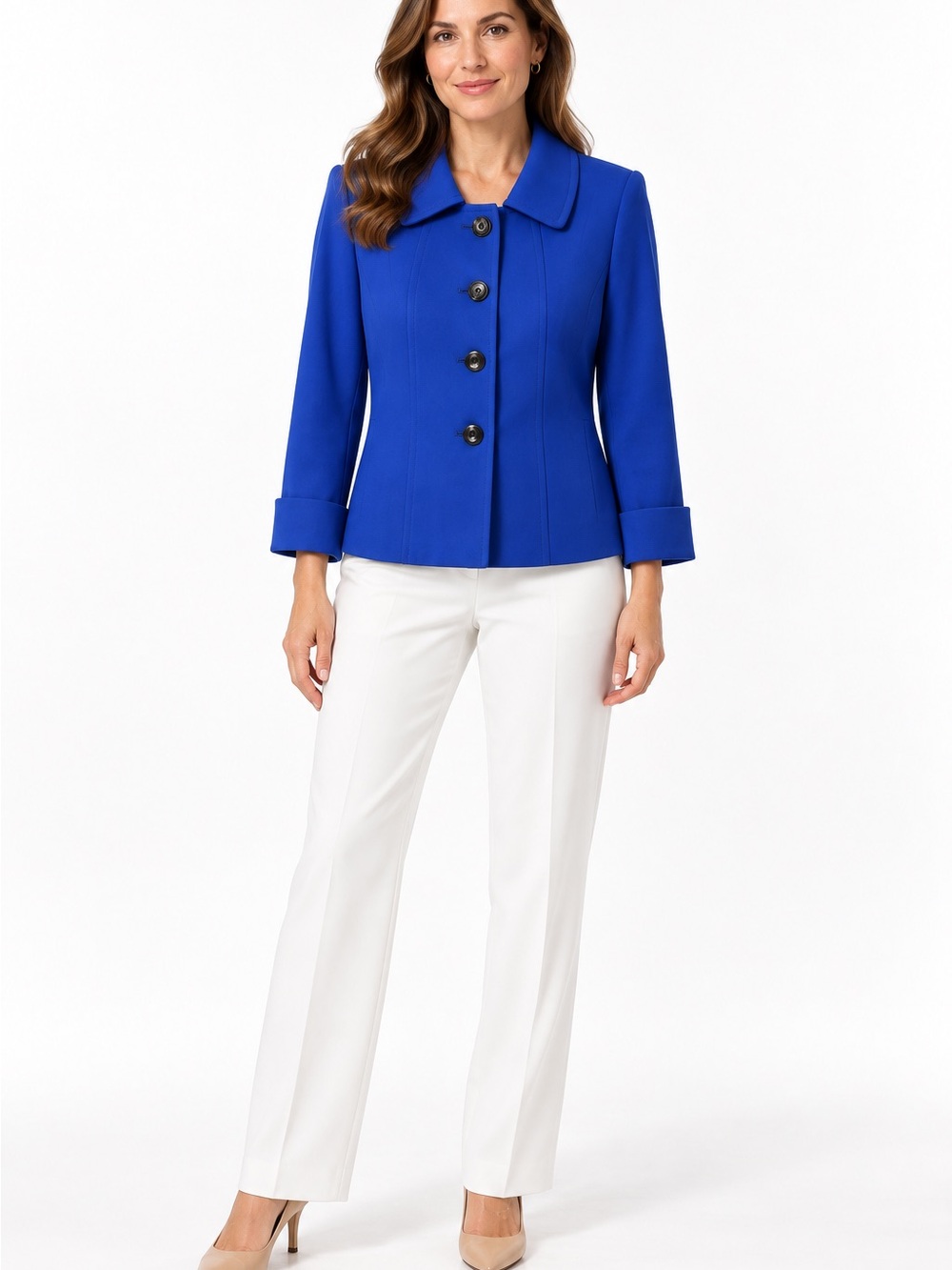 Tahari ASL Royal Blue Tailored Button Front Blazer Jacket Size 10